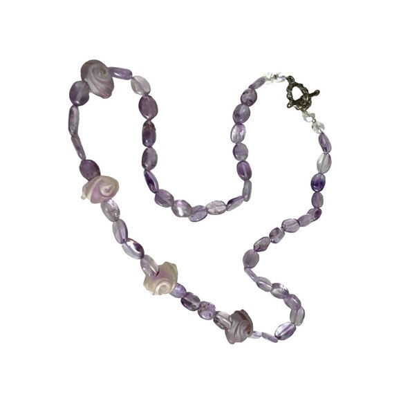 Purple Rose Amethyst Bead Necklace With Toggle Clasp - Picture 8 of 8